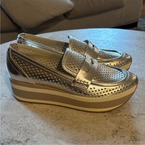 Dolce Vita Silver Metallic Perforated Platform Loafers